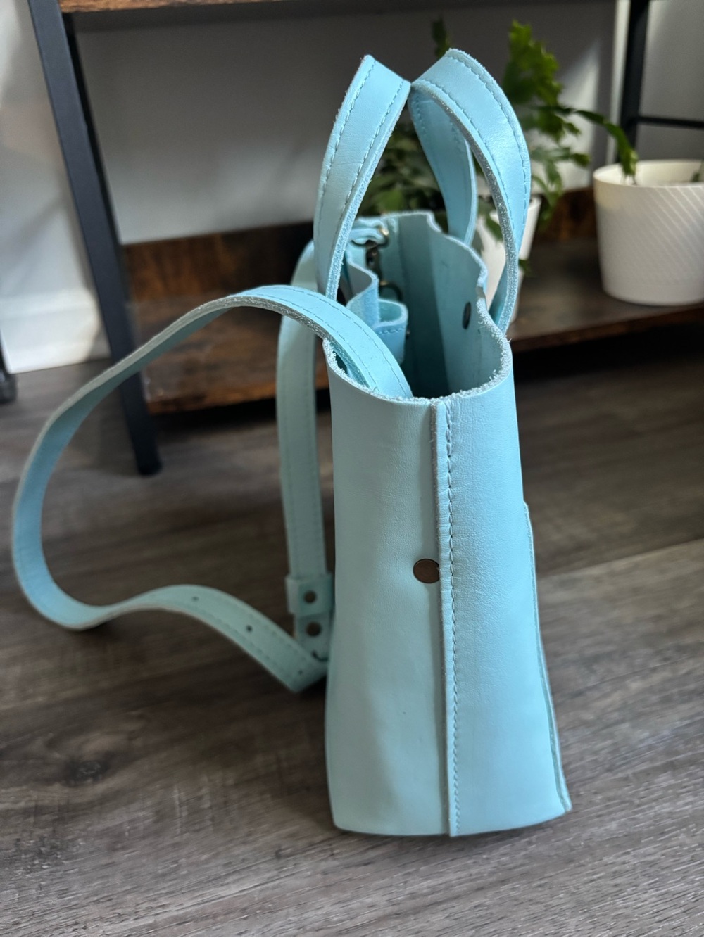 Portland Leather Goods Mini Crossbody tote in light blue - Picture 3 of 7
